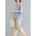 Handmade light blue linen linen tops women blouses Work Button Down elastic waist shirts