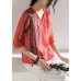 Chic v neck half sleeve linen Blouse Shirts red print top