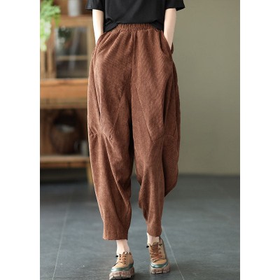 Coffee Corduroy harem Pants elastic waist Spring