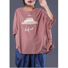 Handmade o neck cotton Long Shirts Inspiration pink prints top summer