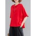 Women Button Down elastic waist linen shirts women red Art blouses