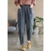 Style Blue elastic waist Pockets Cotton Denim harem Pants Spring