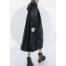 Elegant black oversized maxi coat hooded pockets zippered coat