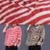 Handmade drawstring hem cotton tunics for women Sleeve red striped shirts summer