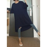 Women o neck low high design Cotton dresses Sleeve navy Dresses