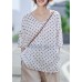 Chic linen Blouse Vintage Casual Linen Dot V-Neck Women Blouse