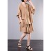 women casual cotton linen khaki two pieces ruffles sleeve blouse with fashion shorts