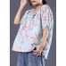 Women floral cotton linen tops women blouses design v neck summer shirt