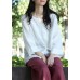 Women linen Blouse Women Solid Color Single Breasted White Reversible Blouse