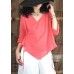 Simple black v neck linen shirts women asymmetric hem Plus Size Clothing fall shirts