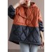 Boho Orange Patchwork Black hooded Loose Winter Down coat